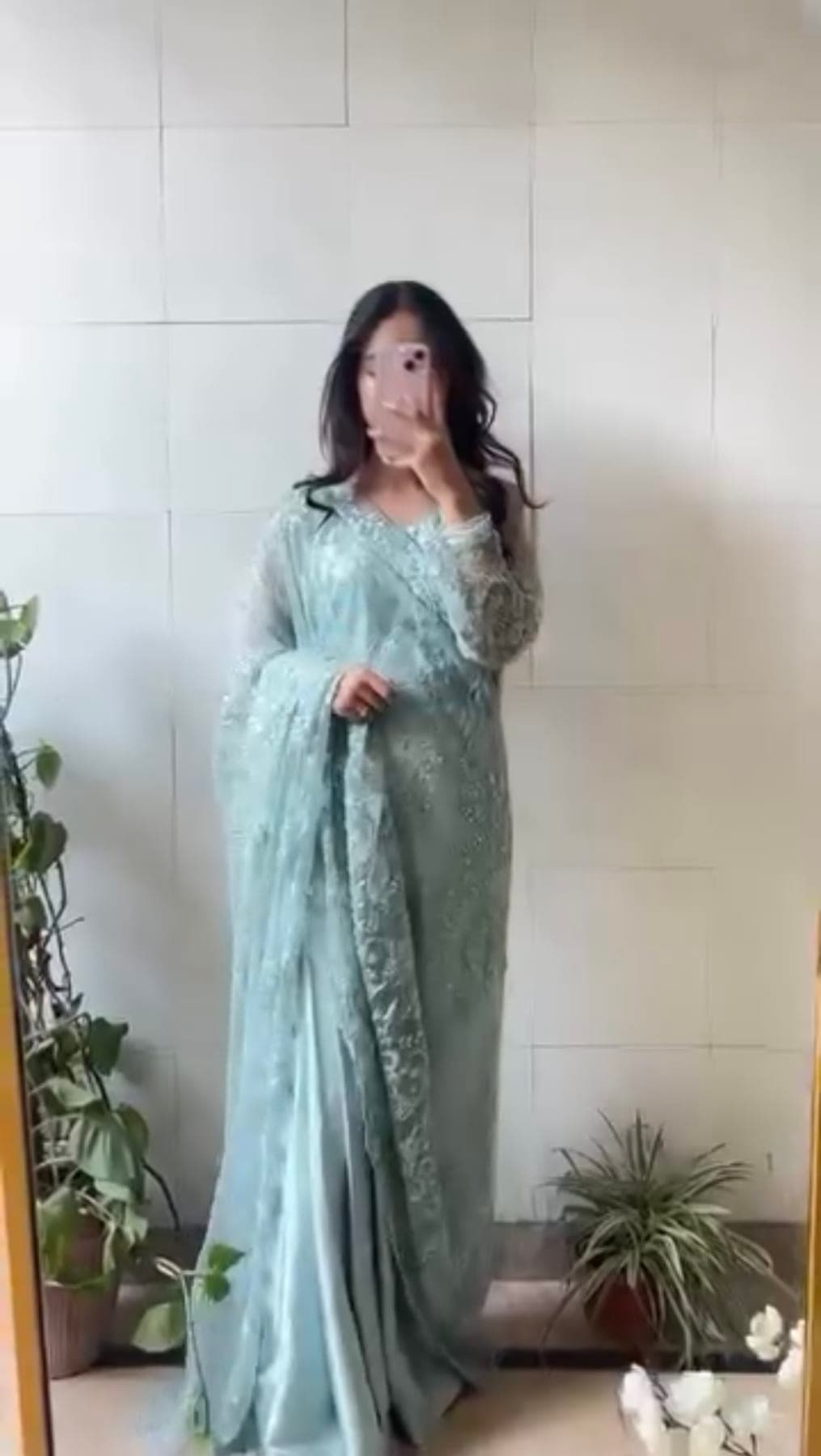 Misty Aqua Cutdana Saree