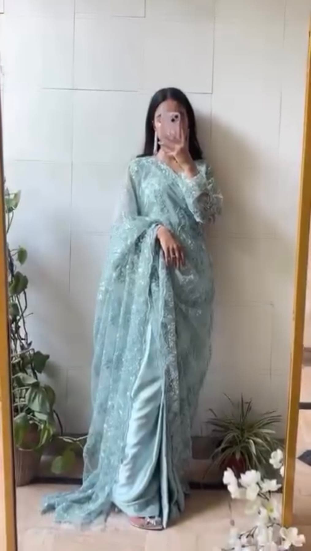 Misty Aqua Cutdana Saree