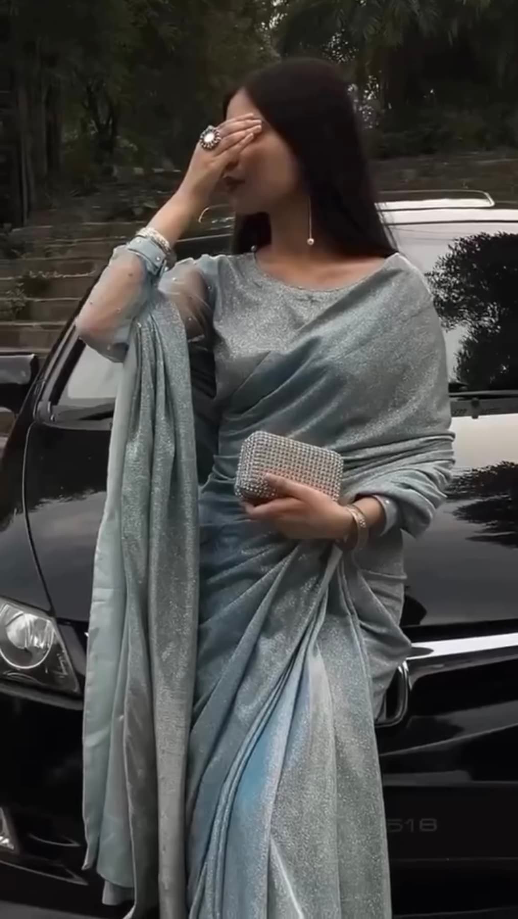 Silver Mist Moonlight Saree