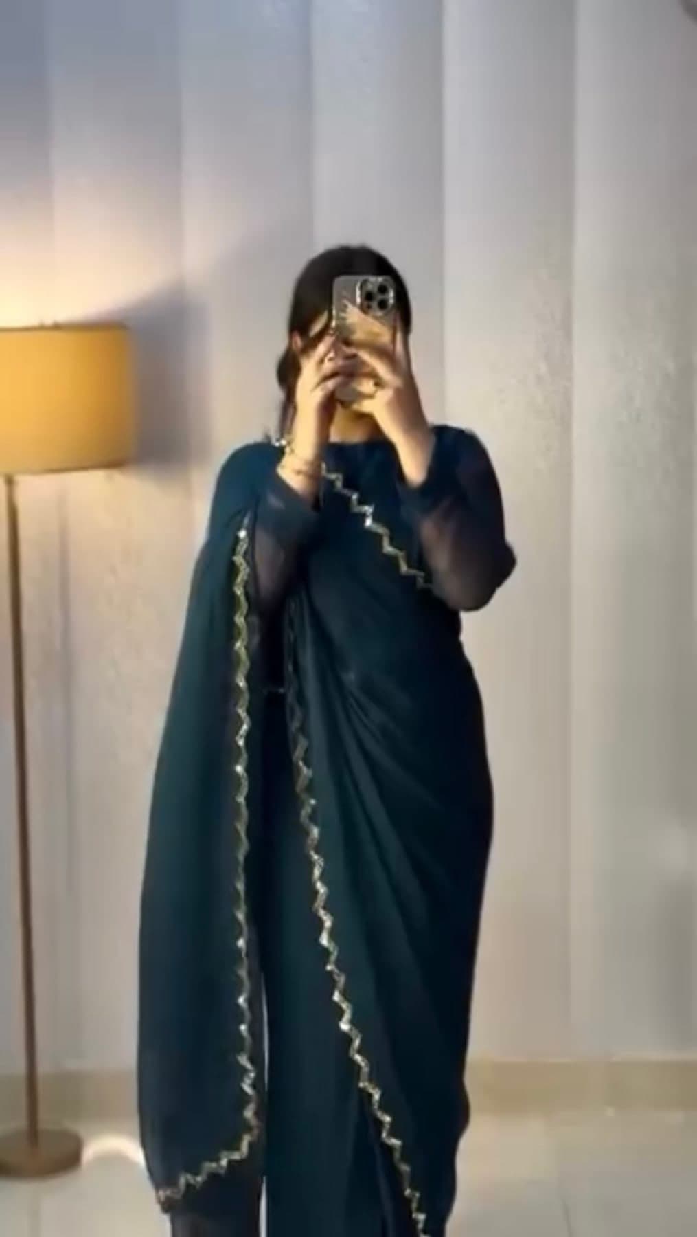Deep Teal Chiffon Saree