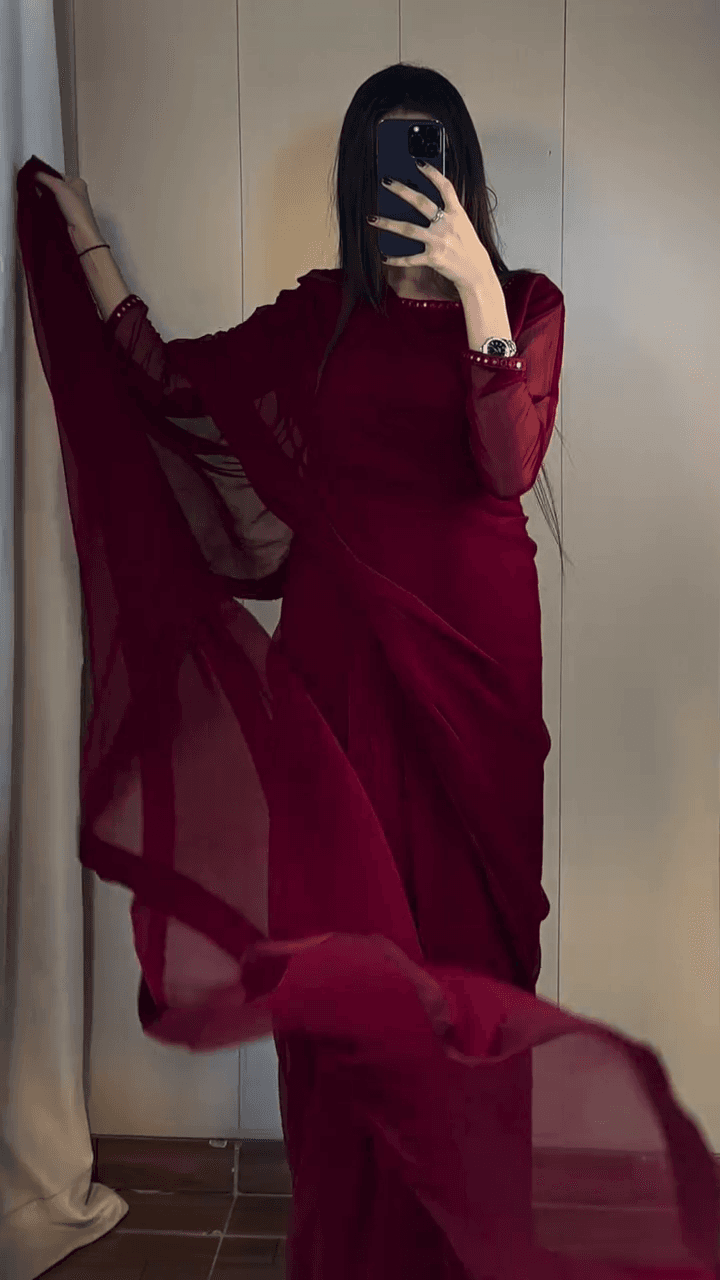 Maroon Chiffon Saree