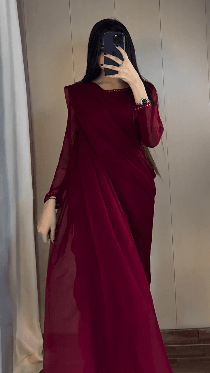 Maroon Chiffon Saree